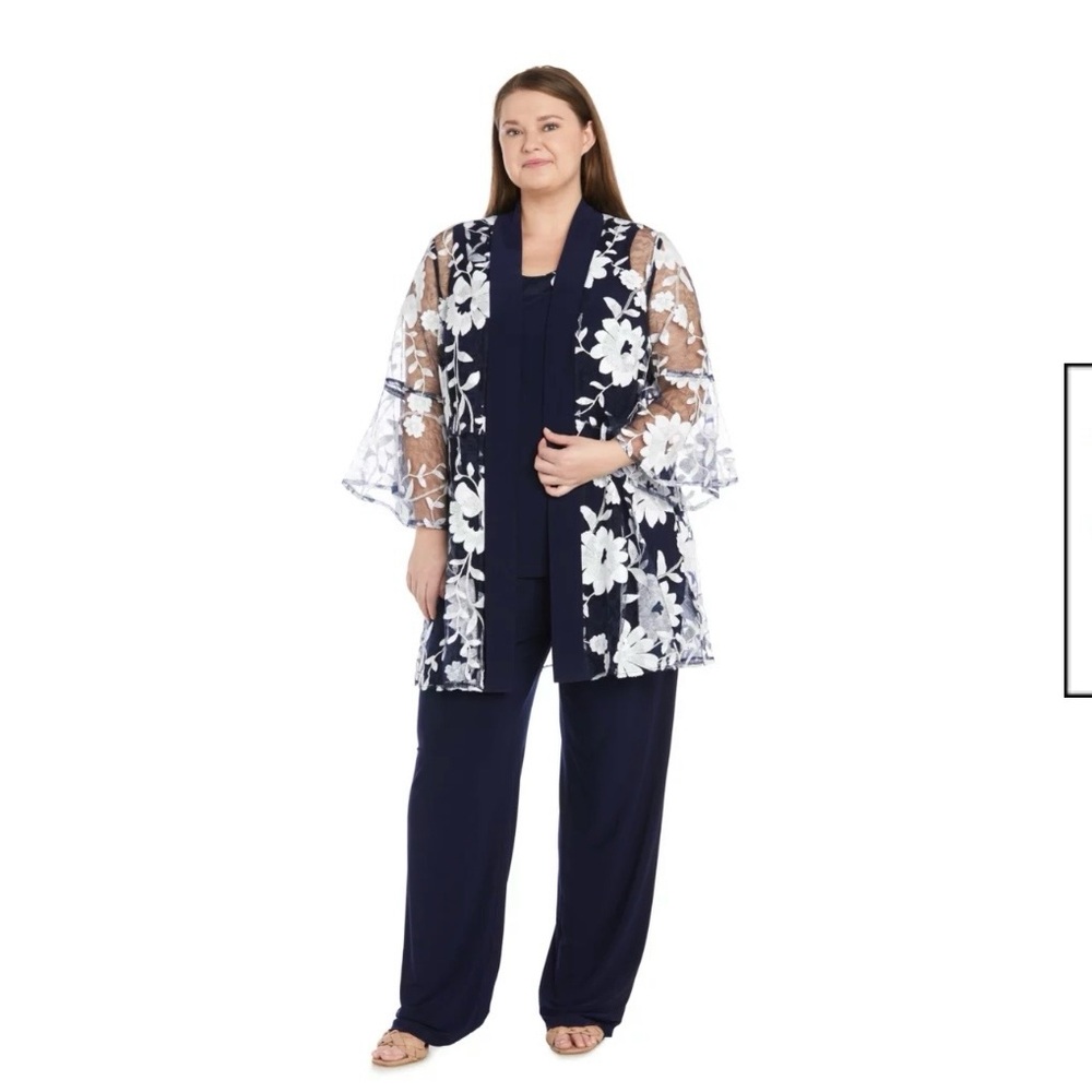 Navy and White Floral Pantsuit